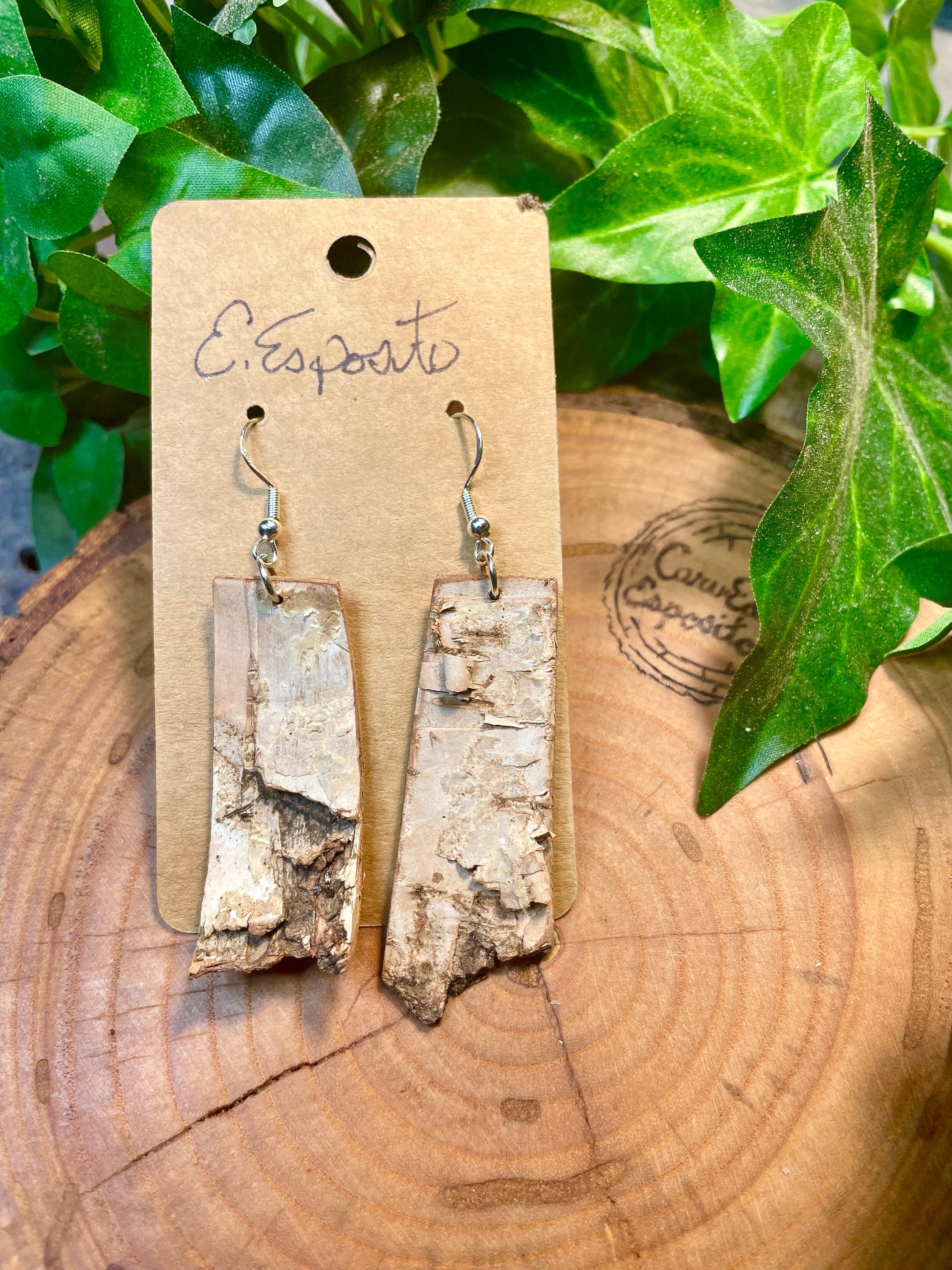 Handmade wooden earrings made from birch bark. Hypoallergenic Earring –  CarvEd by Esposito